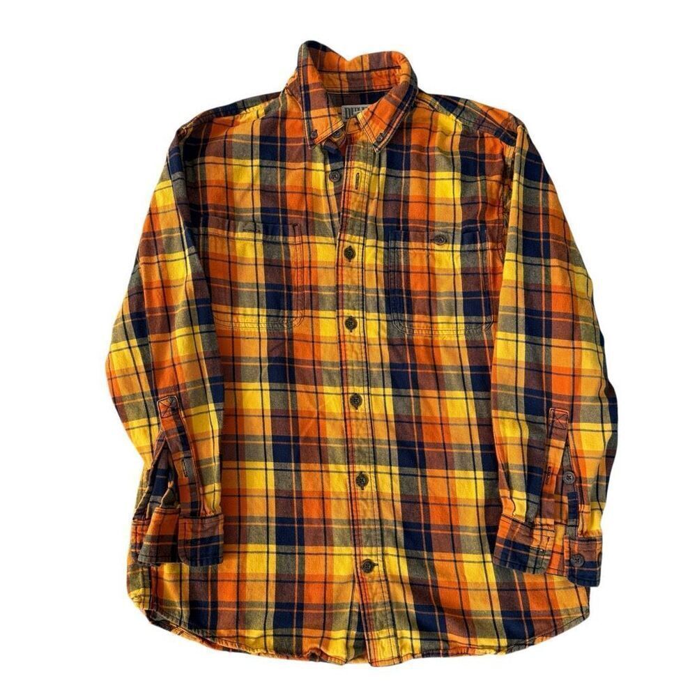 Duluth Trading 100% cotton flannel shirt men’s plaid orange/yellow size M